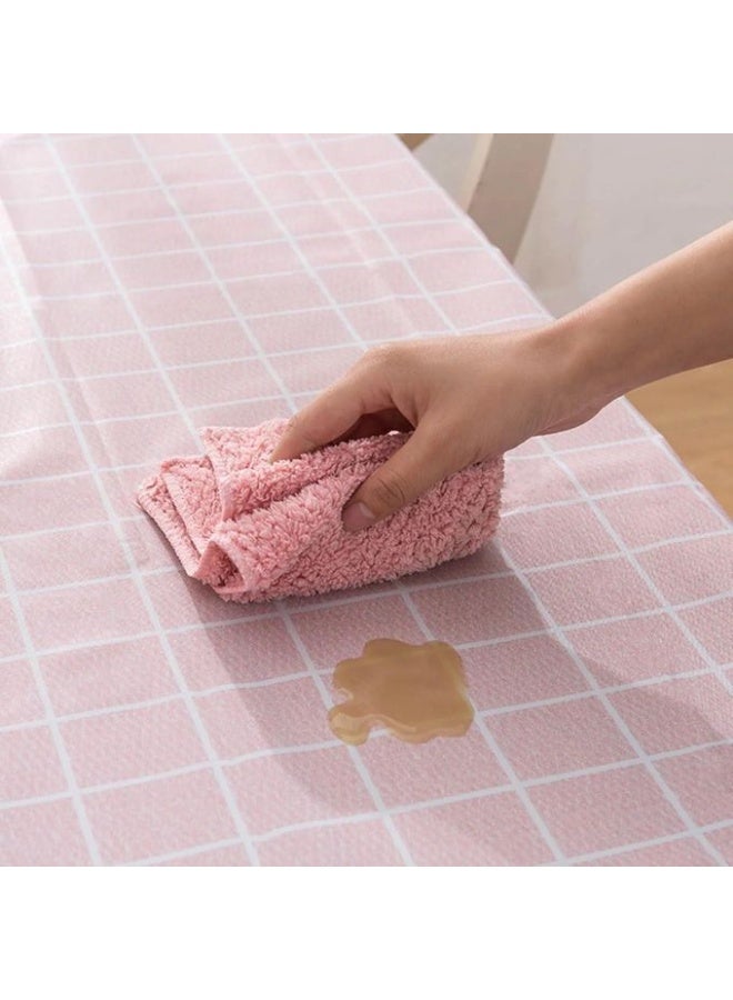 Classic checkered dining tablecloth - liquid-resistant and easy to clean - available in a soft pink color - Image 4