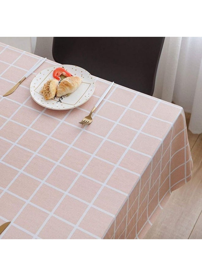 Classic checkered dining tablecloth - liquid-resistant and easy to clean - available in a soft pink color - Image 2