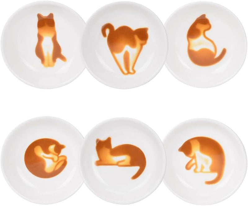 XinHuiGY Cute Cat Ceramic Side Sauce Dishes Mini Heart shape Seasoning Dish Sushi Soy Dipping BowlServing Saucers DisheMeow Porcelain Small Tea Bag Holder Set of 6 Cute cat  - Image 1