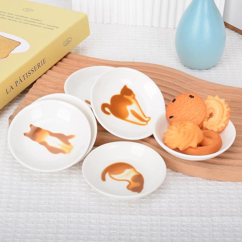 XinHuiGY Cute Cat Ceramic Side Sauce Dishes Mini Heart shape Seasoning Dish Sushi Soy Dipping BowlServing Saucers DisheMeow Porcelain Small Tea Bag Holder Set of 6 Cute cat  - Image 5
