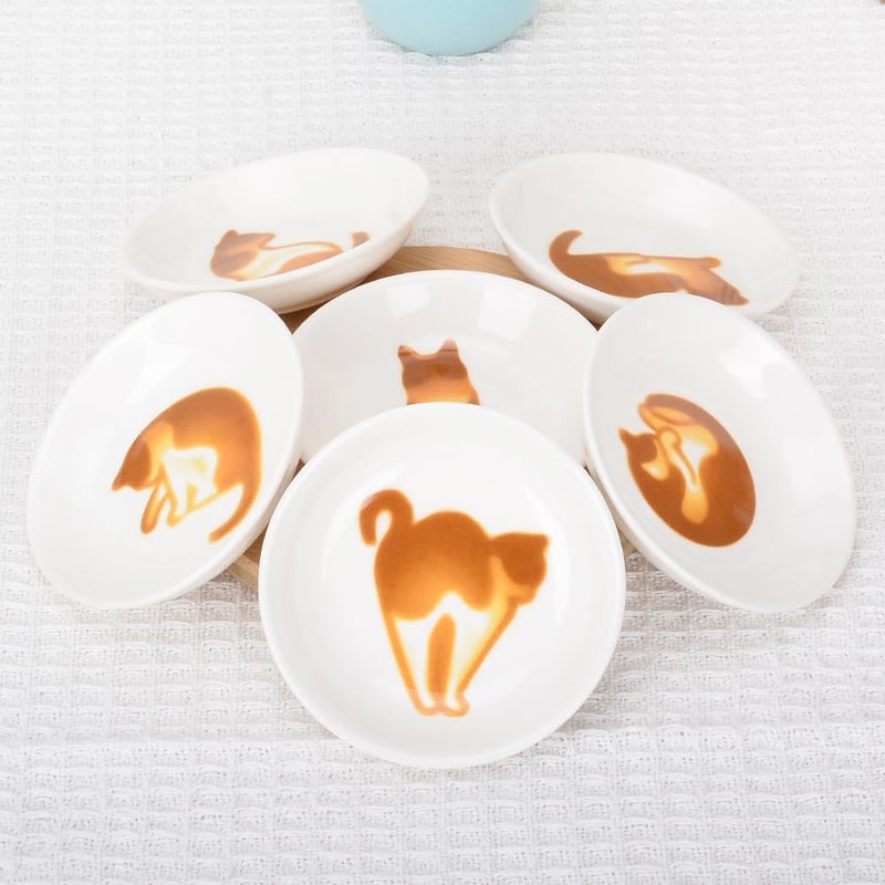 XinHuiGY Cute Cat Ceramic Side Sauce Dishes Mini Heart shape Seasoning Dish Sushi Soy Dipping BowlServing Saucers DisheMeow Porcelain Small Tea Bag Holder Set of 6 Cute cat  - Image 4