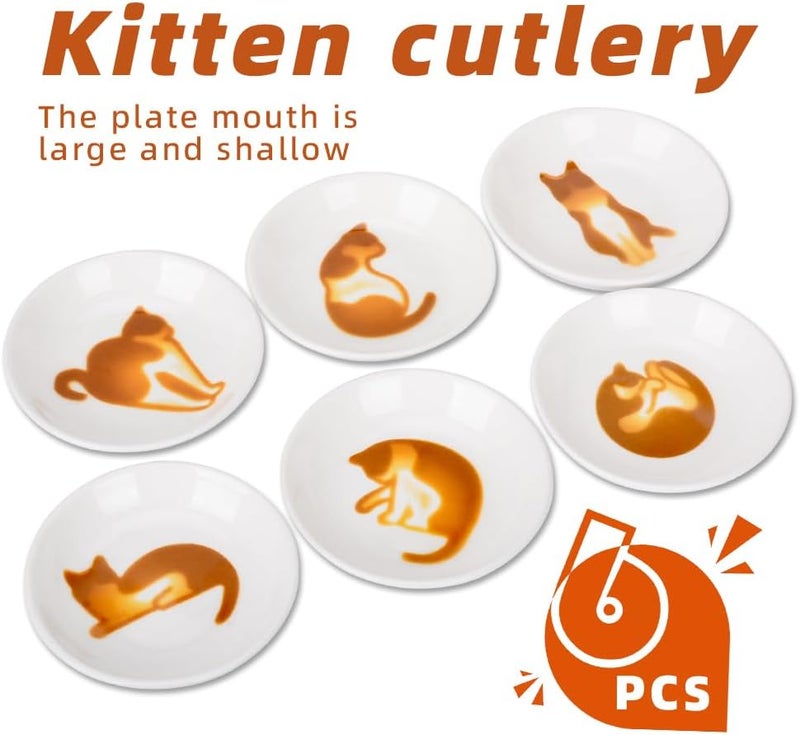 XinHuiGY Cute Cat Ceramic Side Sauce Dishes Mini Heart shape Seasoning Dish Sushi Soy Dipping BowlServing Saucers DisheMeow Porcelain Small Tea Bag Holder Set of 6 Cute cat  - Image 3