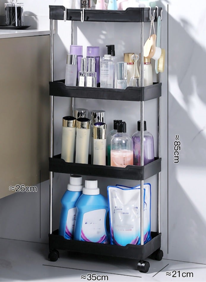 Haidue 4 Level Kitchen Shelf  Black Storage Shelf With Universal Wheel For Easy Movement - Image 1