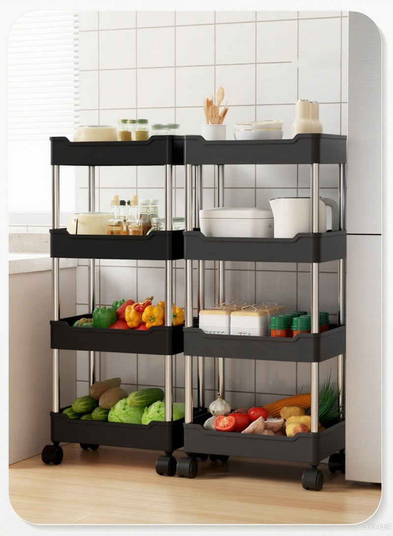 Haidue 4 Level Kitchen Shelf  Black Storage Shelf With Universal Wheel For Easy Movement - Image 3