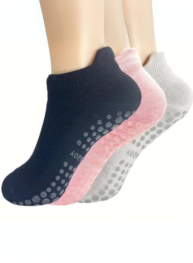 Generic 3 Pairs Non-Slip Yoga Socks for Women with Grip & Cross Straps – Pilates Barre Dance Socks with Silicone Soles – Breathable Anti-Skid Fitness Socks for Indoor Gym Workouts - Image 1
