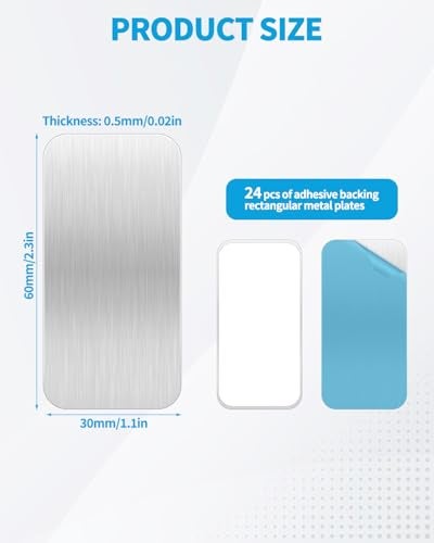 Aecsze 24 Pack Adhesive Metal Plates for Magnetic Mount, 2.3x1.1in Metal Strips for Magnets, Rectangular Steel Sheets for Non-Steel Vents (0.02 in) - Image 2