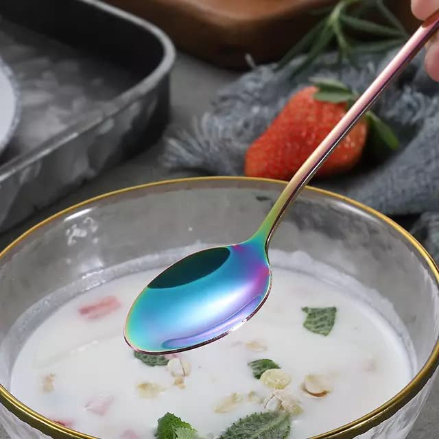 Kolorful Combo Set of 20 Premium Rainbow Antique Cutlery Stainless Steel Luxury Multicolour Dinnerware Spoon Fork Knife Reusable Mirror Polished Flatware for Home Kitchen Dining Table and Gift - Image 4