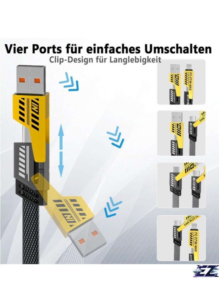 Raxoom كابل شحن سريع 4 في 1 بحزمة 2، نقل البيانات، 6.65 قدم، كابل مضفر 65 واط، USB C USB A و IP، كابل شحن متعدد للهاتف/اللوحة/المزيد - Image 2