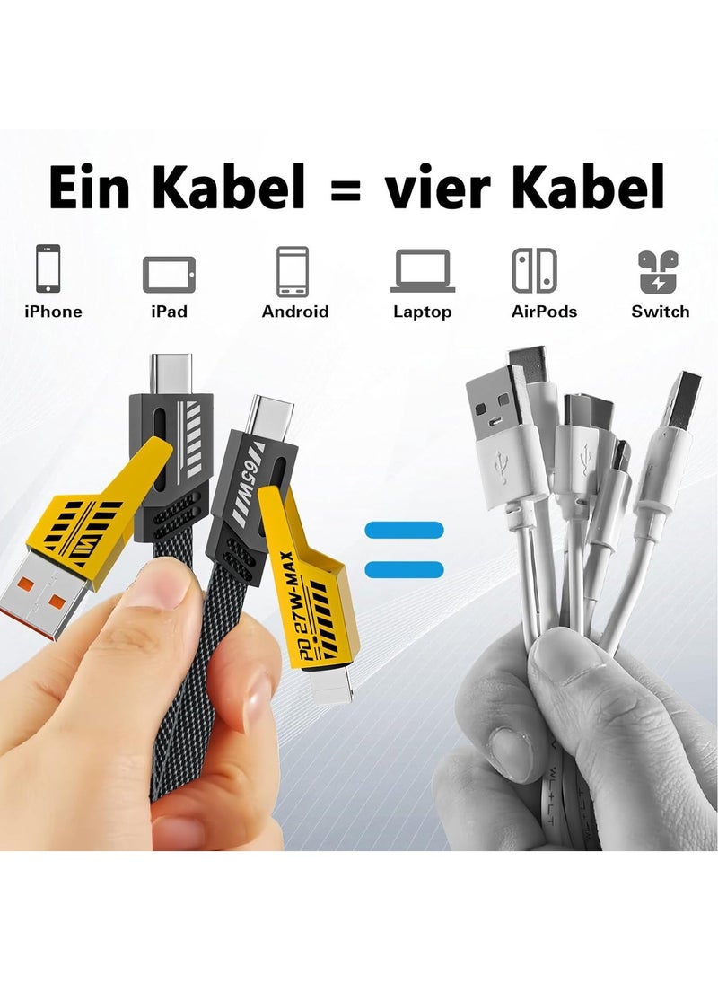 Raxoom كابل شحن سريع 4 في 1 بحزمة 2، نقل البيانات، 6.65 قدم، كابل مضفر 65 واط، USB C USB A و IP، كابل شحن متعدد للهاتف/اللوحة/المزيد - Image 3