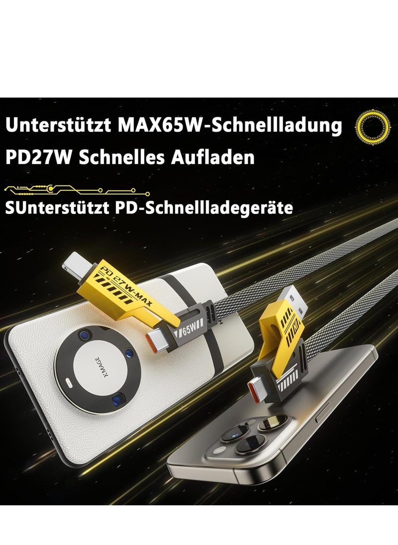 Raxoom كابل شحن سريع 4 في 1 بحزمة 2، نقل البيانات، 6.65 قدم، كابل مضفر 65 واط، USB C USB A و IP، كابل شحن متعدد للهاتف/اللوحة/المزيد - Image 5