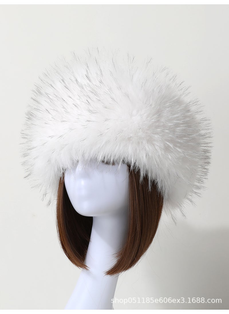 Generic - 2024 New Arrival Autumn/Winter Faux Fur Plush Thickened Top Hat Travel Warm Hat Ring Fox Fur Head Breathable Skullies Beanies White - Image 1