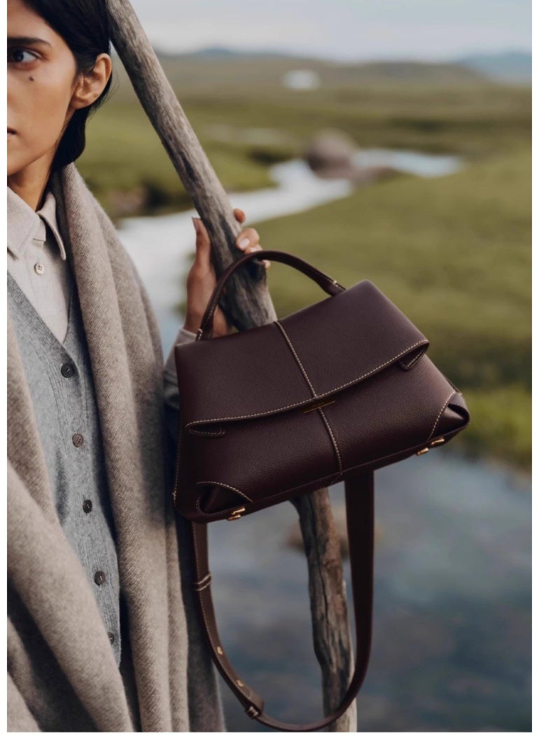 POLENE Polène Smile Vintage Leather Pleated Handbag / Shoulder Crossbody Camera Bag - Image 2