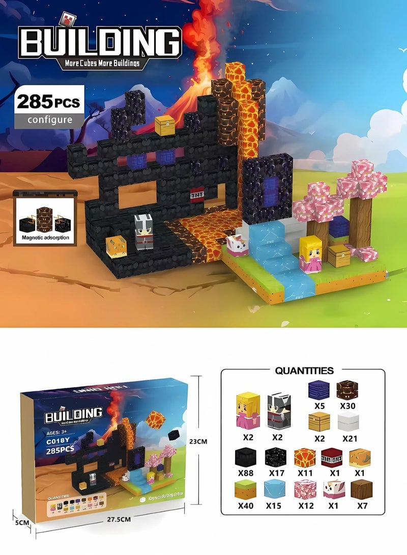 NIBEMINENT Magnetic Building Blocks - 285 Pieces Magnetic Building Blocks, Lava Terrain Magnetic Building Blocks, STEM Toddler Toys, Construction Toys for Kids Ages 3+, Christmas Birthday Gifts for Boys and Girls