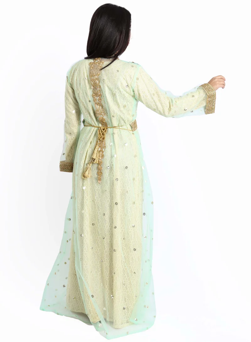 IKKXA Crystalized Floral Lace Kaftan IKW8012 Green