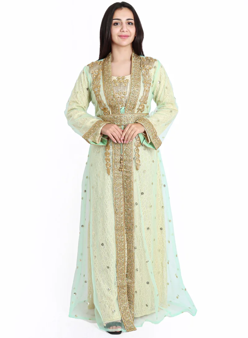 IKKXA Crystalized Floral Lace Kaftan IKW8012 Green