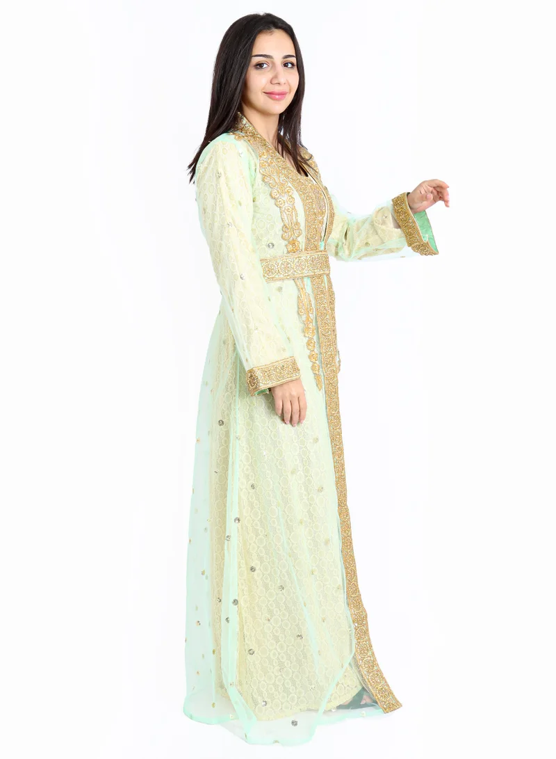 IKKXA Crystalized Floral Lace Kaftan IKW8012 Green