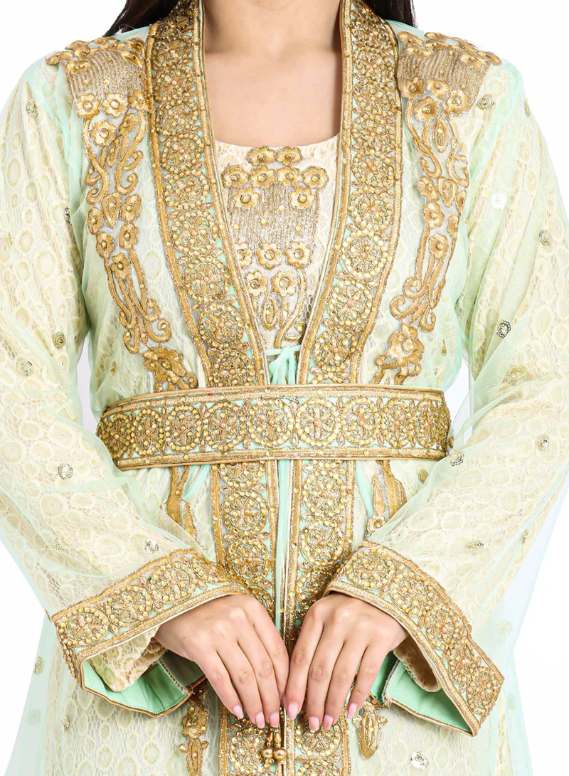 IKKXA Crystalized Floral Lace Kaftan IKW8012 Green