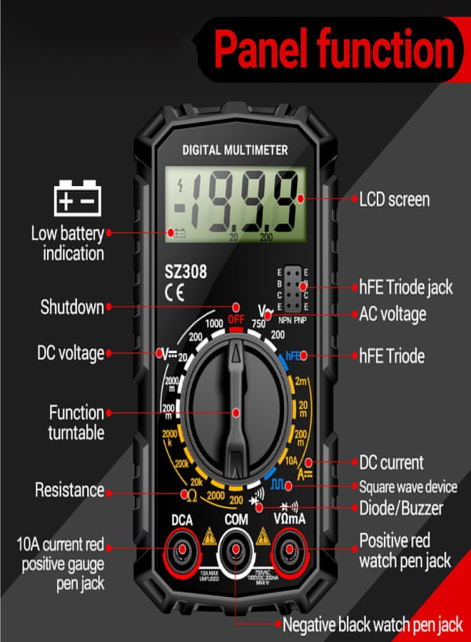 ANENG SZ308 Digital Multimeter Square Wave Digital Tester 1999 Counts HFE Triode Buzzer Multimeter AC/DC Voltage DC Current Resistance Test Tool - Image 3
