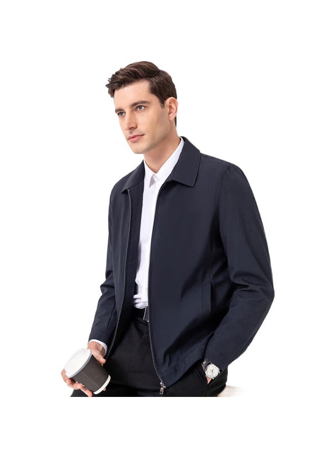 ROMON Men'S Autumn Business Jacket, Turn-Down Collar Executive Coat, Cadre Style, Dad'S Outfit, I8 Navy Blue, 2Xl - Image 3