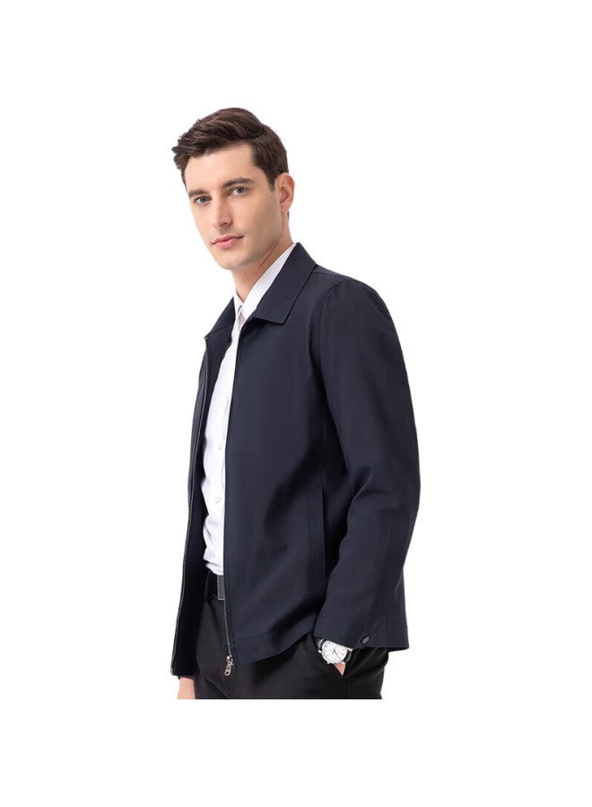 ROMON Men'S Autumn Business Jacket, Turn-Down Collar Executive Coat, Cadre Style, Dad'S Outfit, I8 Navy Blue, 2Xl - Image 2