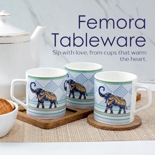 Femora Elegant Stylized Elephant Design Golden Ceramic Tea Cups | Blue & Gold Finish | Set of 6 | Capacity - 180 ml | Ideal for Home, Gifting & Office Use - Image 2
