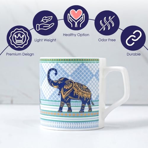 Femora Elegant Stylized Elephant Design Golden Ceramic Tea Cups | Blue & Gold Finish | Set of 6 | Capacity - 180 ml | Ideal for Home, Gifting & Office Use - Image 4