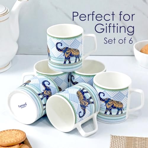 Femora Elegant Stylized Elephant Design Golden Ceramic Tea Cups | Blue & Gold Finish | Set of 6 | Capacity - 180 ml | Ideal for Home, Gifting & Office Use - Image 3