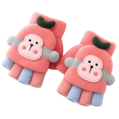 SOLDTRUE Baby Wool Soft Gloves|Cute Cartoon Design 2-in-1 Convertible Full & Half Finger Knitted Mittens|Warm, Windproof & Winter Gloves for Kids 3-8 Years, Ideal Gift for Christmas & Birthday (Pink) - Image 5