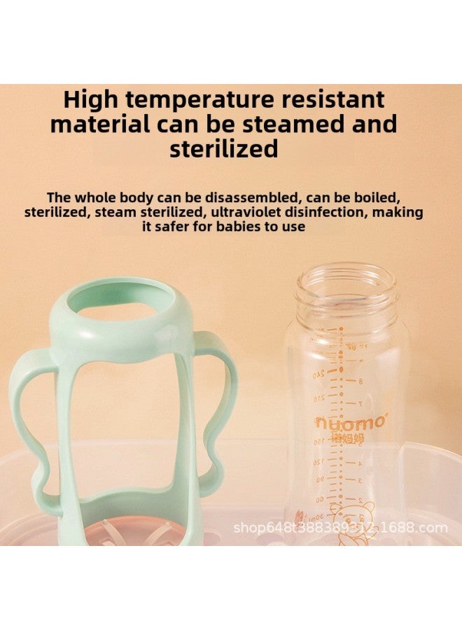 No Mama With Anti-fall Protective Cover Glass Bottle 300mL Big Kidsren Baby Drinking Milk 1 Year Old 23 Years Old And Above Sippy Cup-Capacity:Glass Bottle With Protective Cover 300mL Green (with X Size Nipple)