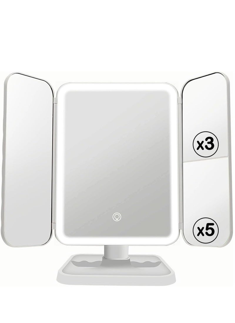 ELTRAZONE 3-Fold Lighted Makeup Mirror with 5X/3X/1X Magnification – 52 LED Lights, Touch Screen Control, 180° Adjustable Rotation, Portable & Foldable Vanity Mirror for Perfect Makeup and Skincare - Image 2