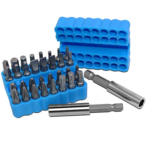 FineGood مجموعة مفكات براغي FineGood 34 قطعة مع حامل تمديد، لقم حفر صلبة للبراغي (S0-S3، V3-V6، PZ0-PZ3، PH0-PH3، T6-T25) - Image 1