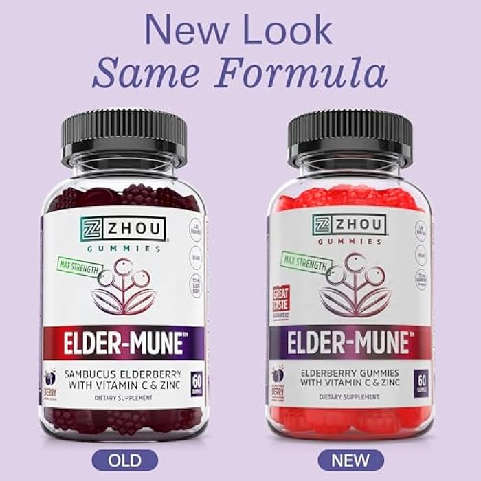 Zhou Elder-Mune Elderberry Gummies with Vitamin C and Zinc - Daily Immune Support Supplement for Women & Men, Chewable Natural Black Elderberry for Adults & Children 4 & Up - 60 Gummies - Image 3