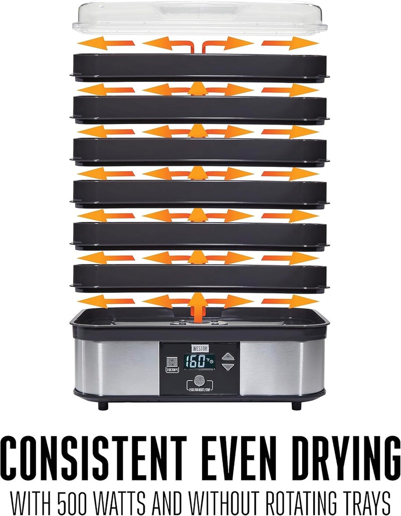 Weston fooddehydrator machine for Jerky Fruit Meat Herbs Vegetables with Digital Temperature Control 100160F 6 Stackable Trays 74 sq ft Black 750401W - Image 5