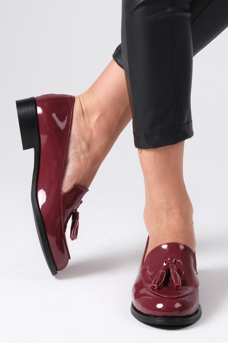 Mio Gusto Iris Claret Red Patent Leather Oxford Shoes  - Image 3
