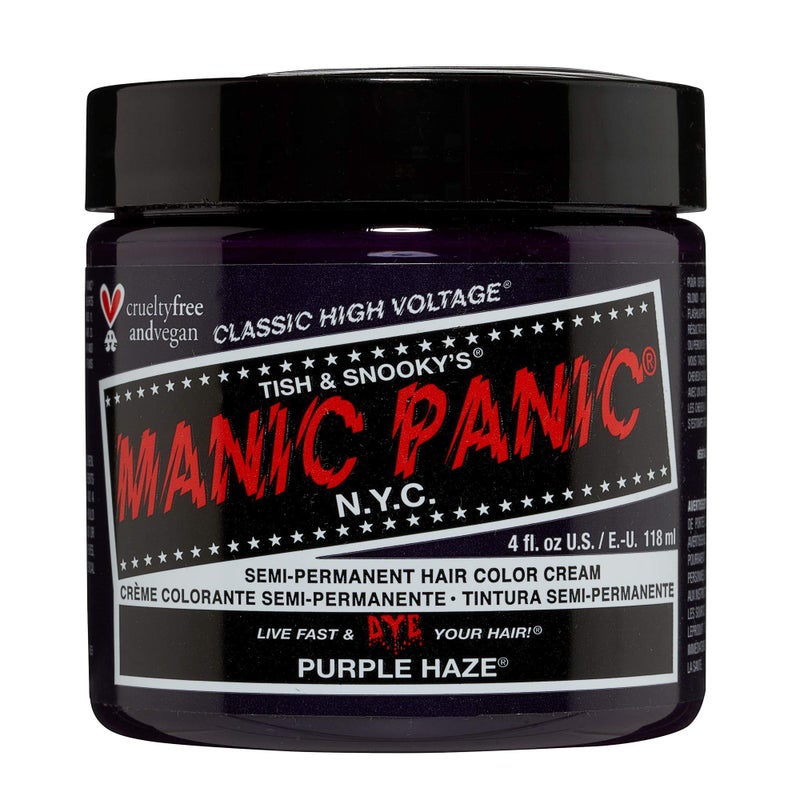 Manic Panic مانيك بانك كلاسيك بنفسجي ضبابي لون شعر شبه دائم - صبغة شعر بنفسجي داكن دافئ للنساء والرجال تدوم 4-6 أسابيع - نباتية، خالية من الأمونيا وغير مختبرة على الحيوانات - إنشاء ومزج درجات مخصصة (4 أونصات) - Image 1
