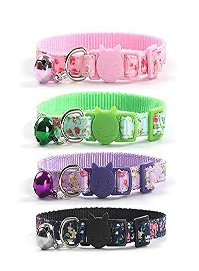 CHUKCHI 4 Pcs Cat Collars Safety Quick Release with Bell-Adjustable Cat Collar with Small Floral Colorful Patterned Soft Strong Nylon Strip for Cat, Pup, Kitty - Image 1