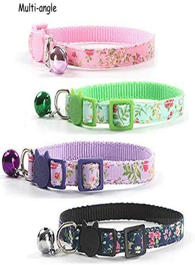 CHUKCHI 4 Pcs Cat Collars Safety Quick Release with Bell-Adjustable Cat Collar with Small Floral Colorful Patterned Soft Strong Nylon Strip for Cat, Pup, Kitty - Image 3