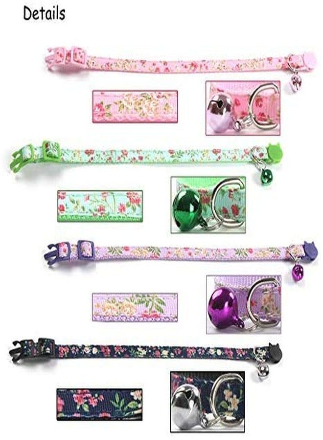 CHUKCHI 4 Pcs Cat Collars Safety Quick Release with Bell-Adjustable Cat Collar with Small Floral Colorful Patterned Soft Strong Nylon Strip for Cat, Pup, Kitty - Image 4