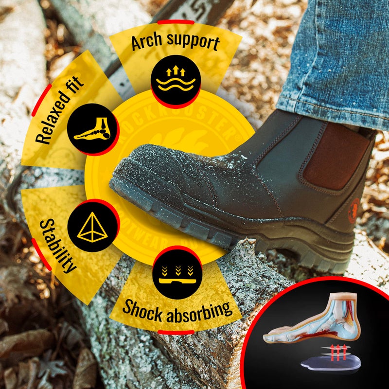 ROCKROOSTER Bakken Men's 6" Wide Slip On Work Boots, Steel Toe Static Dissipative Safety Chelsea Boots AK229-13 (Dark Brown) - Image 4