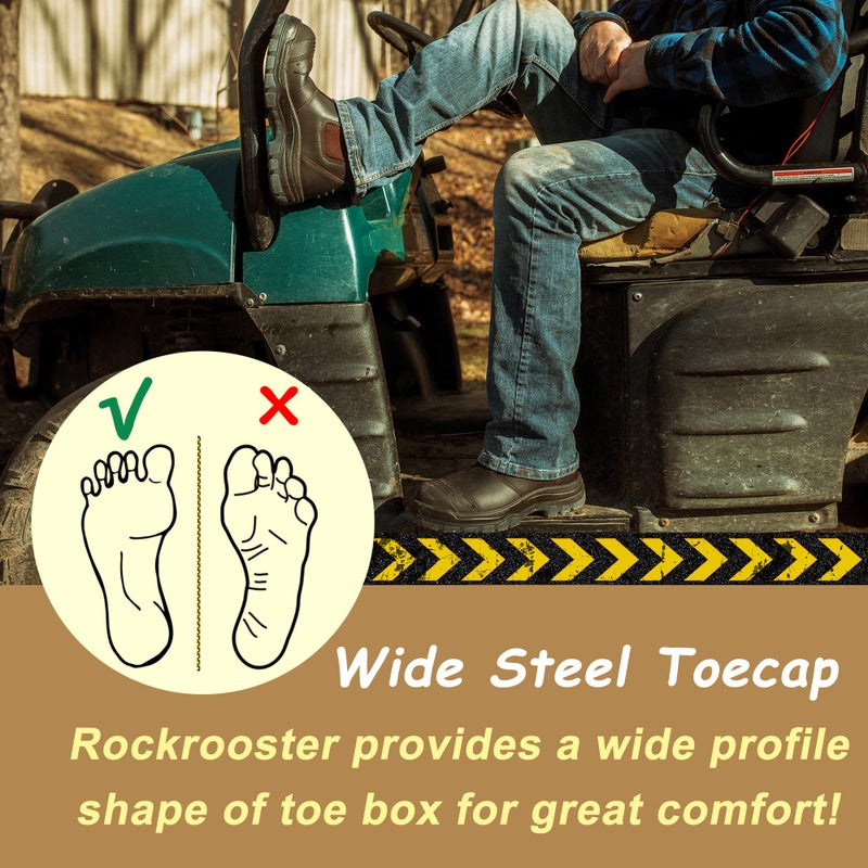 ROCKROOSTER Bakken Men's 6" Wide Slip On Work Boots, Steel Toe Static Dissipative Safety Chelsea Boots AK229-13 (Dark Brown) - Image 2