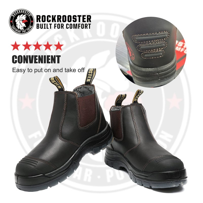 ROCKROOSTER Bakken Men's 6" Wide Slip On Work Boots, Steel Toe Static Dissipative Safety Chelsea Boots AK229-13 (Dark Brown) - Image 3