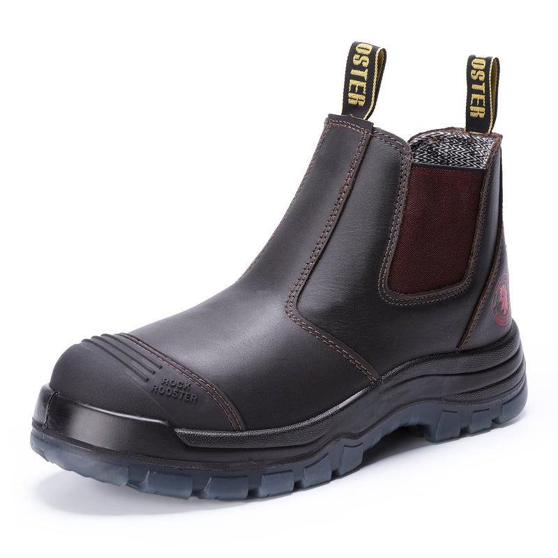 ROCKROOSTER Bakken Men's 6" Wide Slip On Work Boots, Steel Toe Static Dissipative Safety Chelsea Boots AK229-13 (Dark Brown) - Image 1