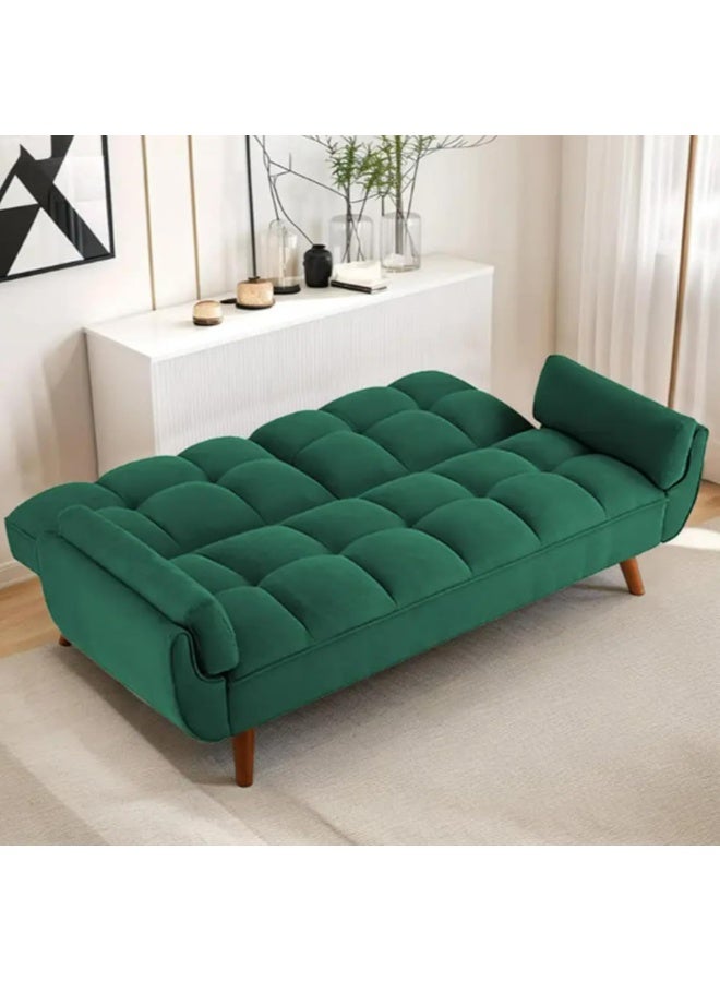 Ripple FURNITURE UAE Homes Modern Convertible Sofa Bed, Tufted Fabric, Wooden Legs (Yellow) - Image 2