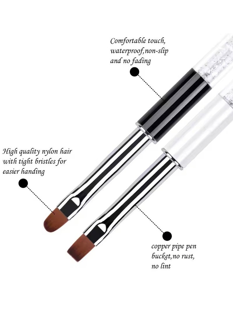 Goolsky Oval & Flat UV Gel Nail Brush Rhinestone Handle Professional Nail Art Design Brushes - Image 2