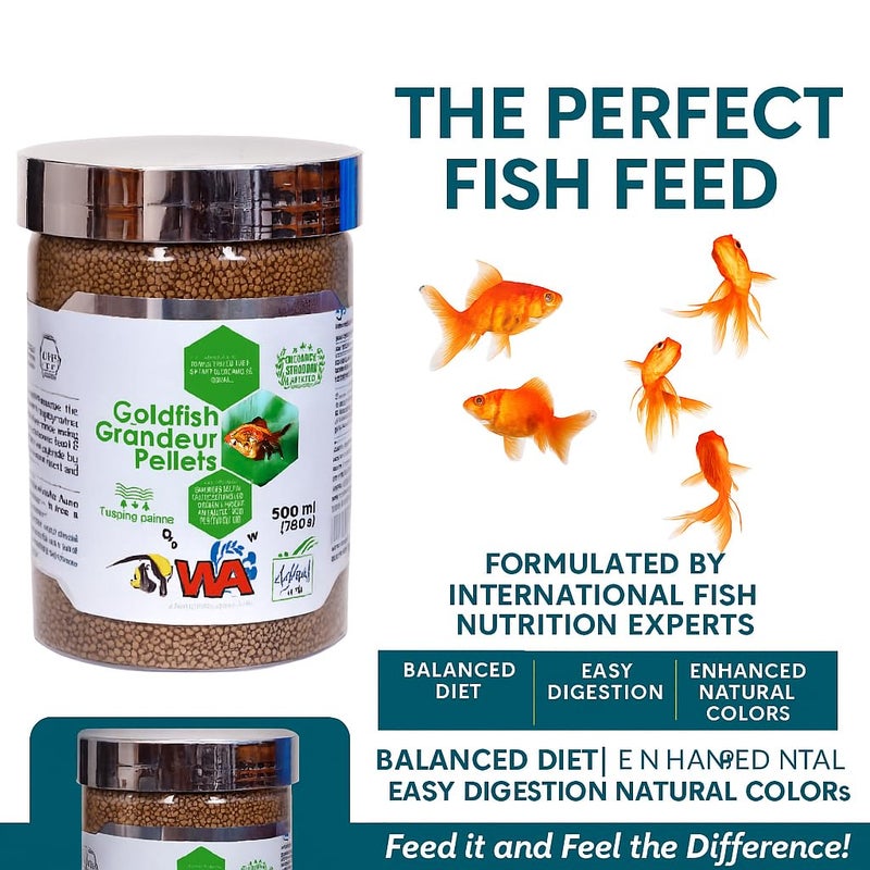 VAYINATO طعام سمك WA Goldfish Grandeur العائم، 200 جرام (500 مل) | طعام لجميع الأسماك آكلة اللحوم - Image 2