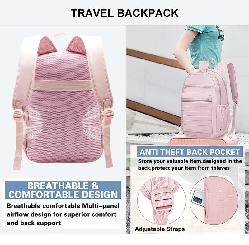 KEOFID Travel Backpack for Women, Womens Work Backpacks, Backpack Purse, Back pack for College Girls, Carry-On Travel Backpacks,Pink Bookbag (Light Pink) - Image 4