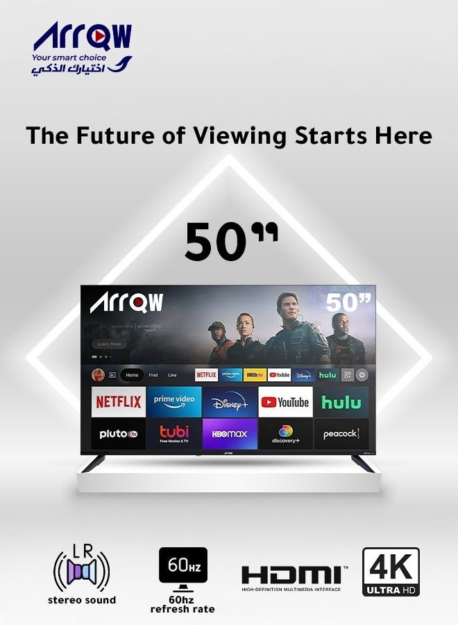 ARRQW 50-Inch 4K Ultra HD Smart Android LED TV-Frame Less Design, Mirror Cast And E-Share, HDMI\USB\ Wi-Fi Input, Netflix, YouTube, Disney RO-50LCS-11 - Image 1