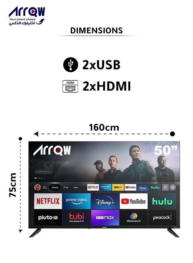 ARRQW 50-Inch 4K Ultra HD Smart Android LED TV-Frame Less Design, Mirror Cast And E-Share, HDMI\USB\ Wi-Fi Input, Netflix, YouTube, Disney RO-50LCS-11 - Image 2