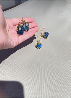 General 925 Silver Plated 18K Gold Inlaid Natural Lapis Lazuli 3-piece Jewelry Set/Ring/Necklace/Earrings  - Image 5