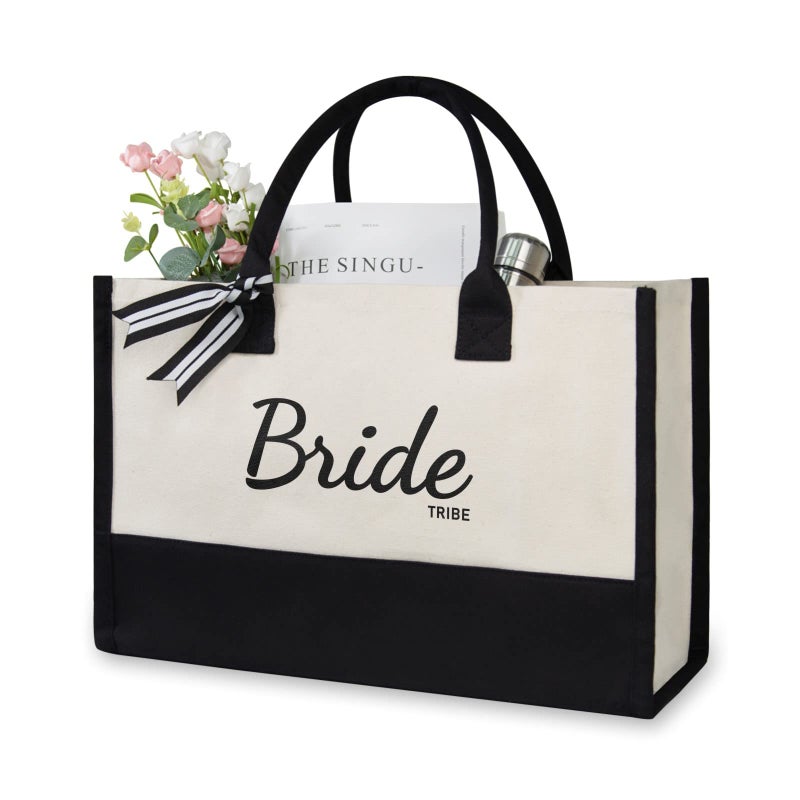 TOPDesign Canvas Tote Bag for Bridesmaid Wedding Gifts for Maid of Honor Matron of Honor Bride Tribe Personalized Bridal Shower Bachelorette Party Engagement Proposal Present